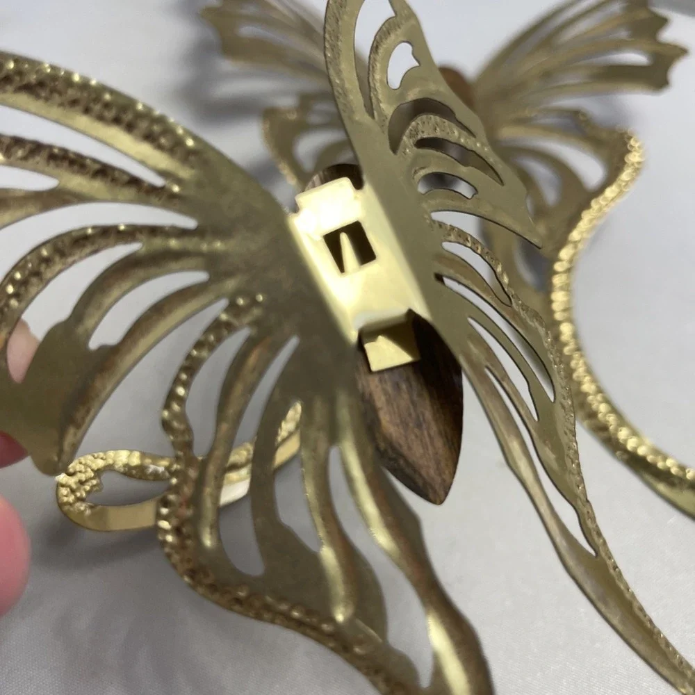 VTG Home Interiors Butterfly Set of 3 Gold & Wood Butterflies Wall Decor HOMCO - Picture 5 of 9